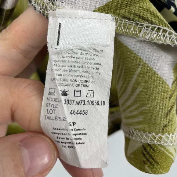 Laura Green and Yellow Botanical Leaf print flutter sleeve blouse keyhole neck S - Picture 5 of 12